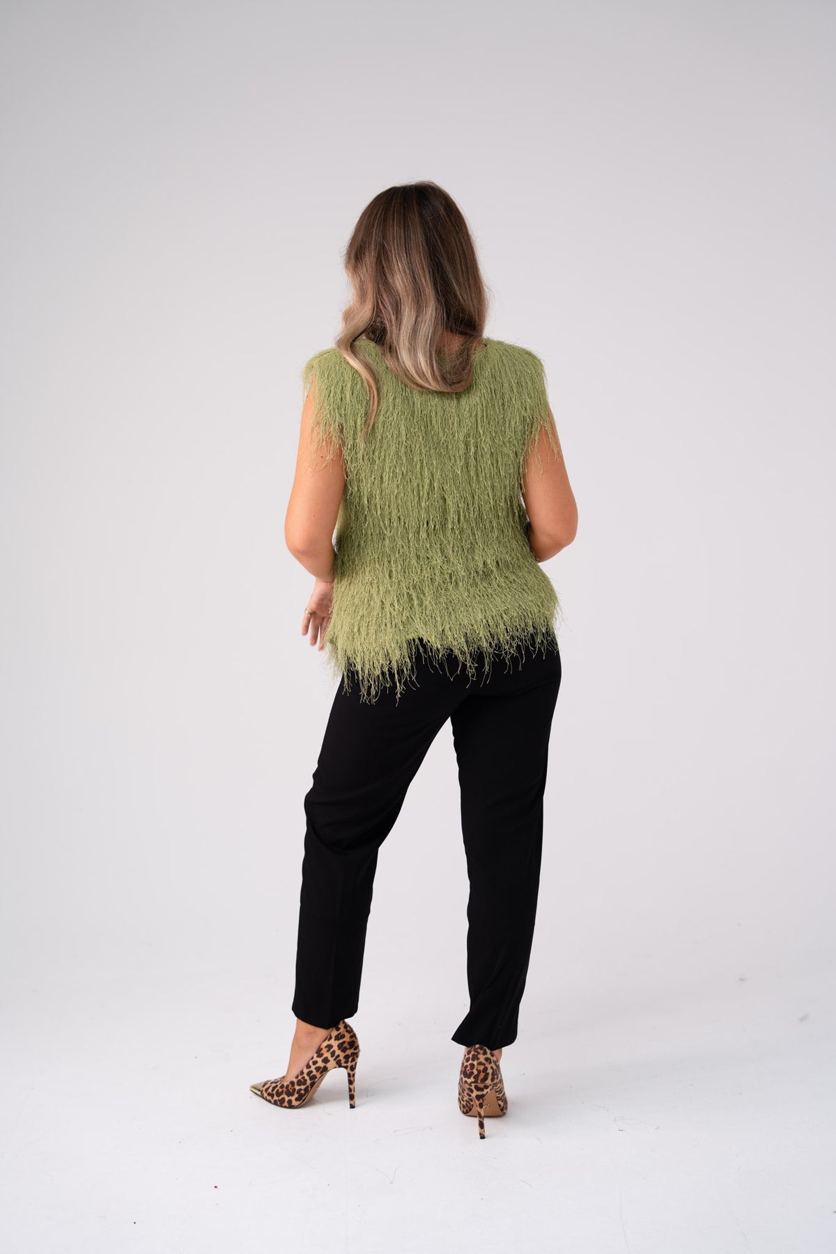 Love Laura Textured Fringed V-Neck Top In Olive