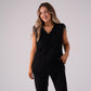 Love Laura Fringed Textured V-Neck Top In Black
