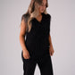 Love Laura Fringed Textured V-Neck Top In Black