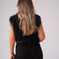 Love Laura Fringed Textured V-Neck Top In Black