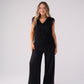 Love Laura Fringed Textured V-Neck Top In Black