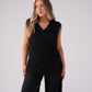 Love Laura Fringed Textured V-Neck Top In Black