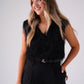 Love Laura Fringed Textured V-Neck Top In Black