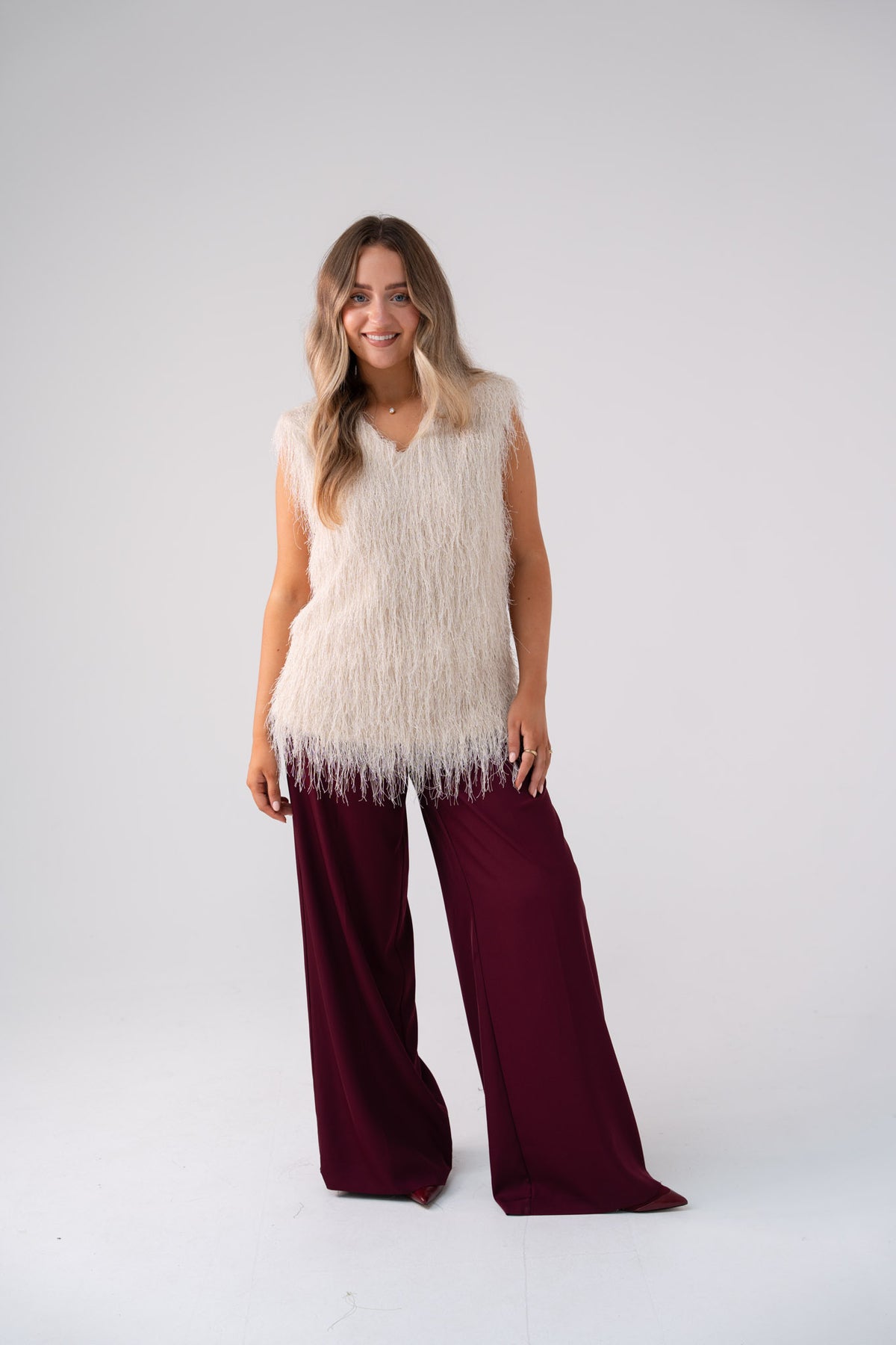 Love Laura High Waist Wide Leg Trousers In Burgundy