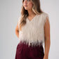 Love Laura Fringed Textured V-Neck Top In Cream