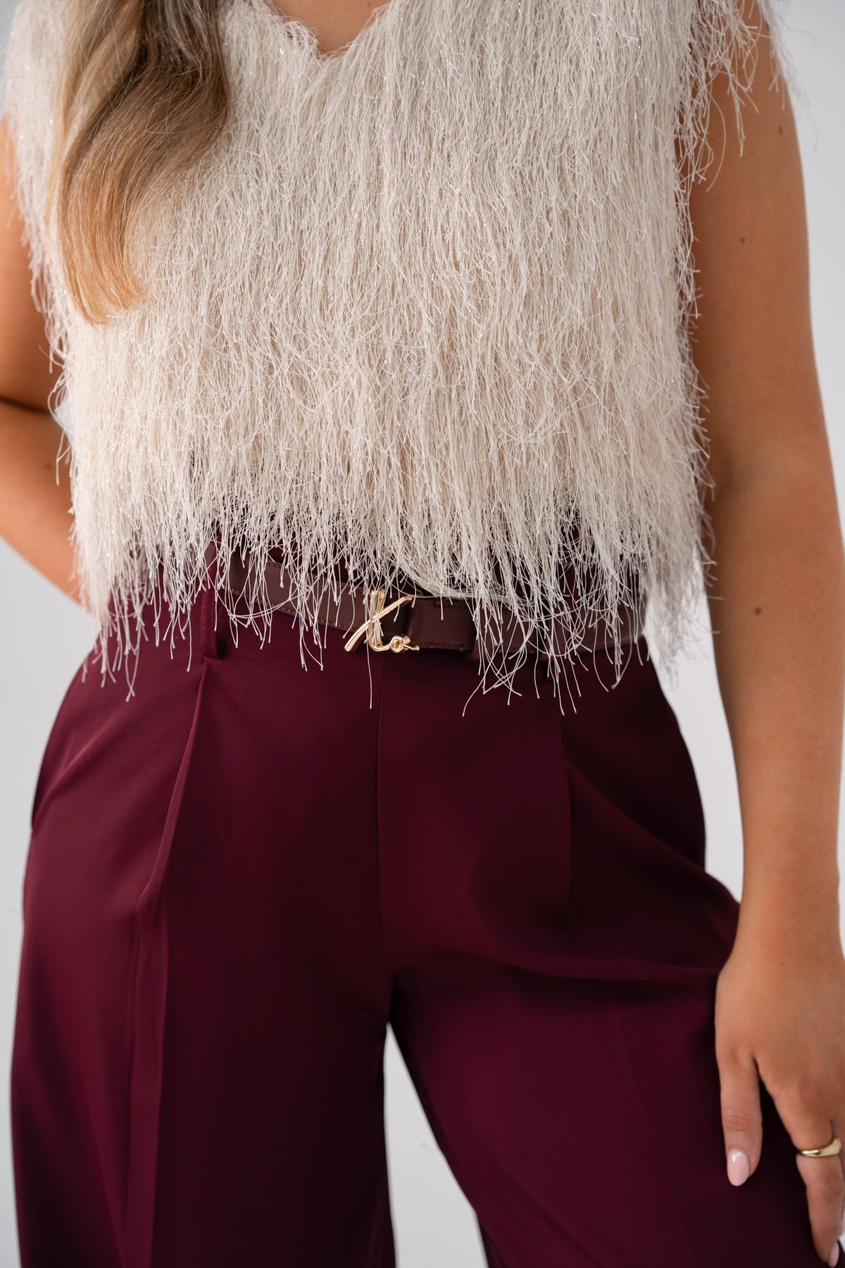 Love Laura High Waist Wide Leg Trousers In Burgundy
