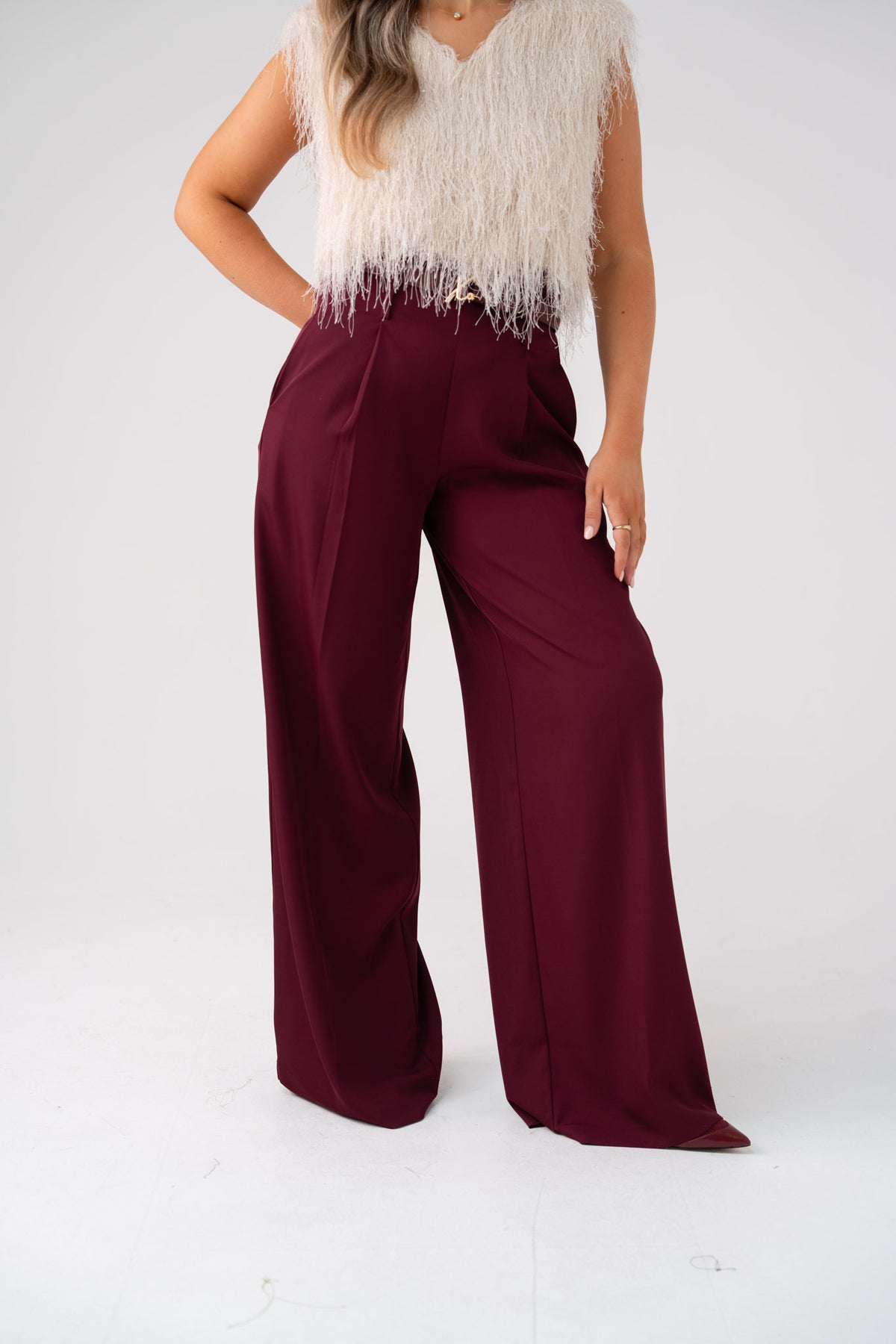 Love Laura High Waist Wide Leg Trousers In Burgundy