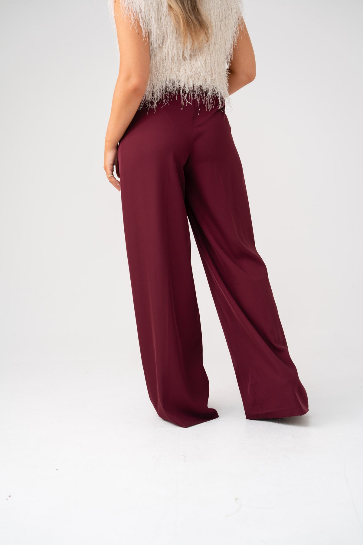 Love Laura High Waist Wide Leg Trousers In Burgundy