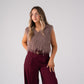 Love Laura Fringed Textured V-Neck Top In Mauve