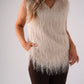 Love Laura Fringed Textured V-Neck Top In Cream