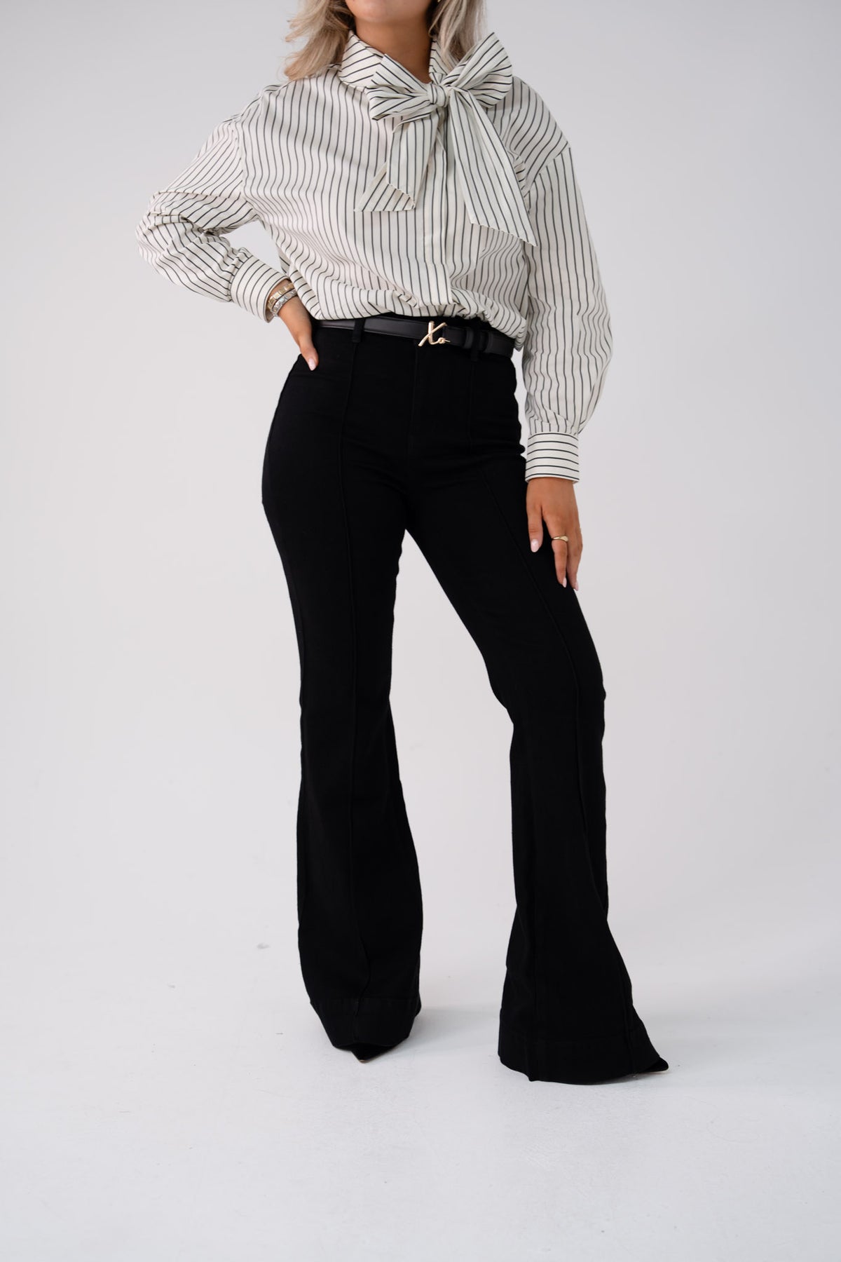 Love Laura High Rise Flare Jeans In Black