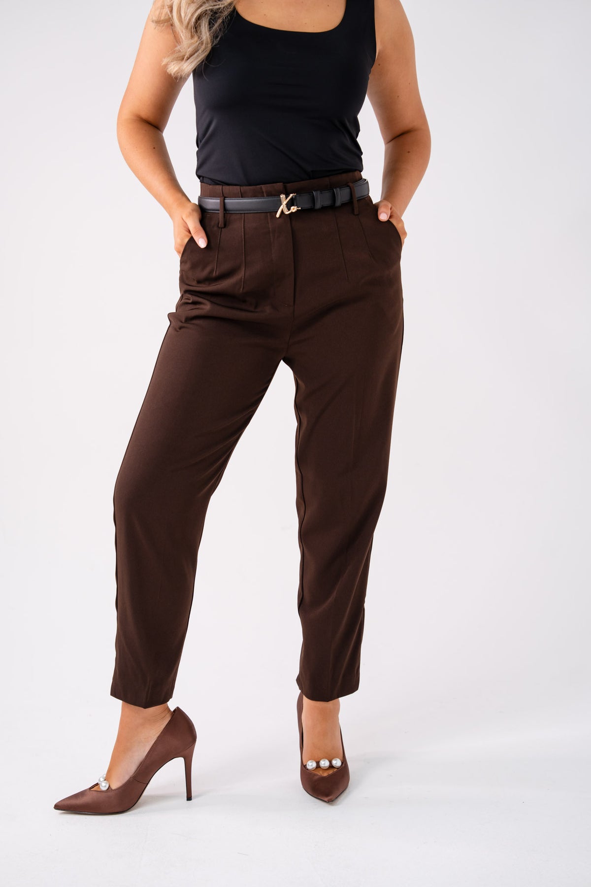 Love Laura Sculpted Trousers In Chocolate