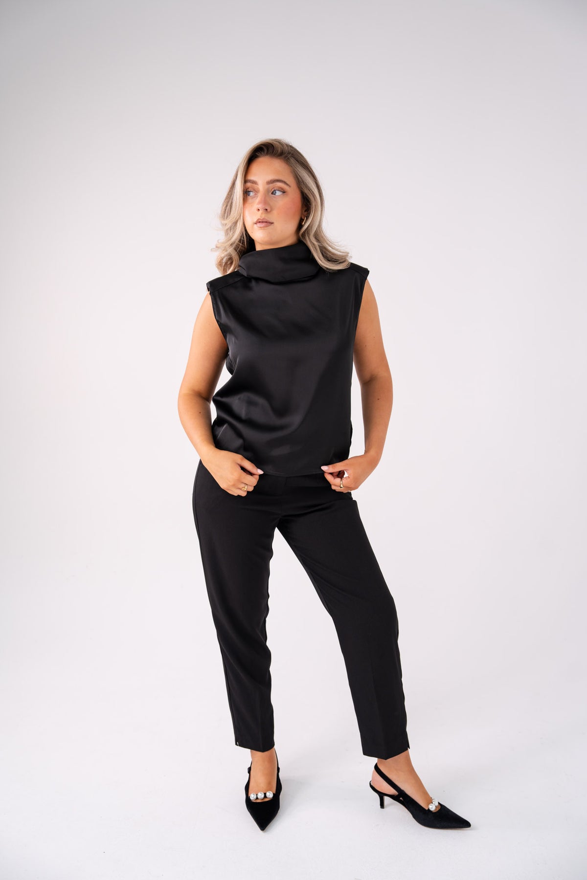 Love Laura Cowl Neck Top In Black