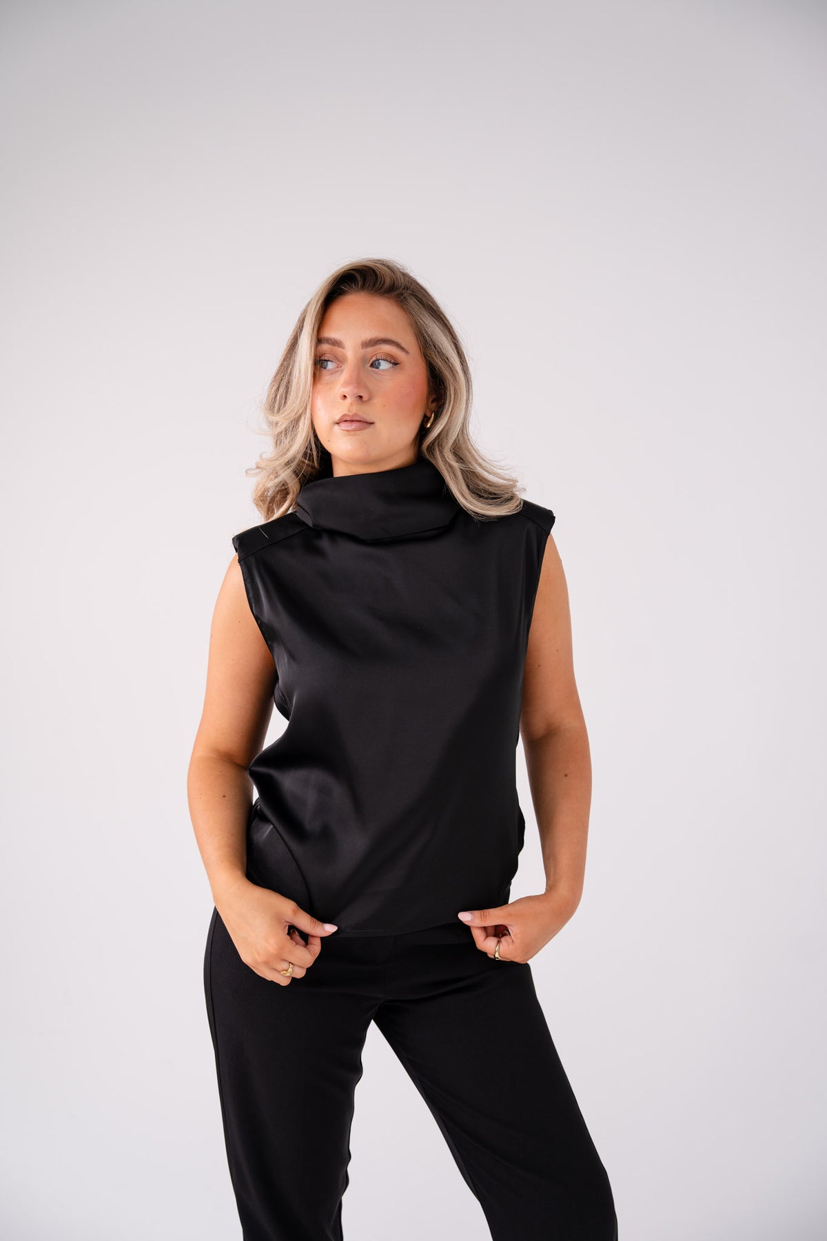 Love Laura Cowl Neck Top In Black