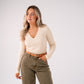 Love Laura V-Neck Ribbed Base Top In Cream