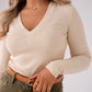 Love Laura V-Neck Ribbed Base Top In Cream