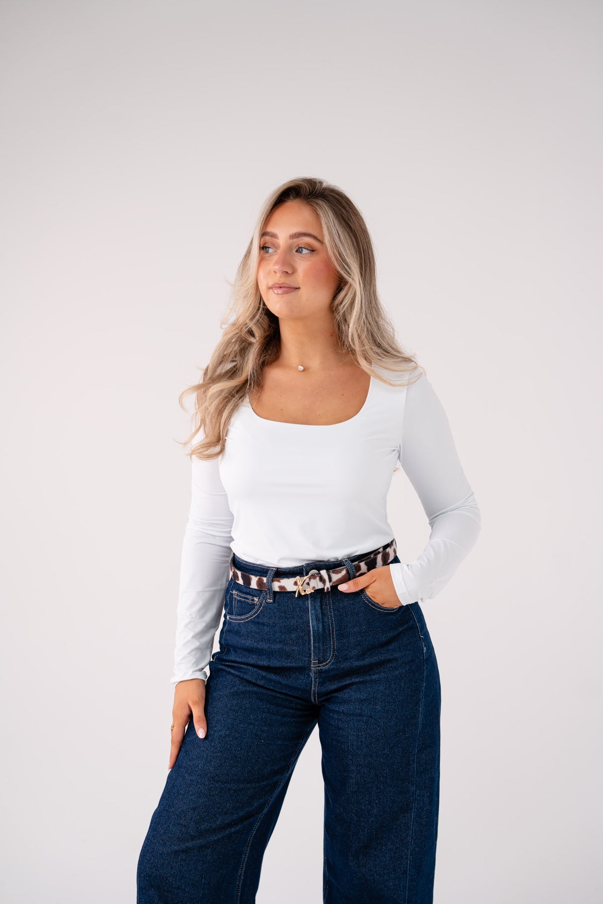 Love Laura Long Sleeve Scoop Top In White