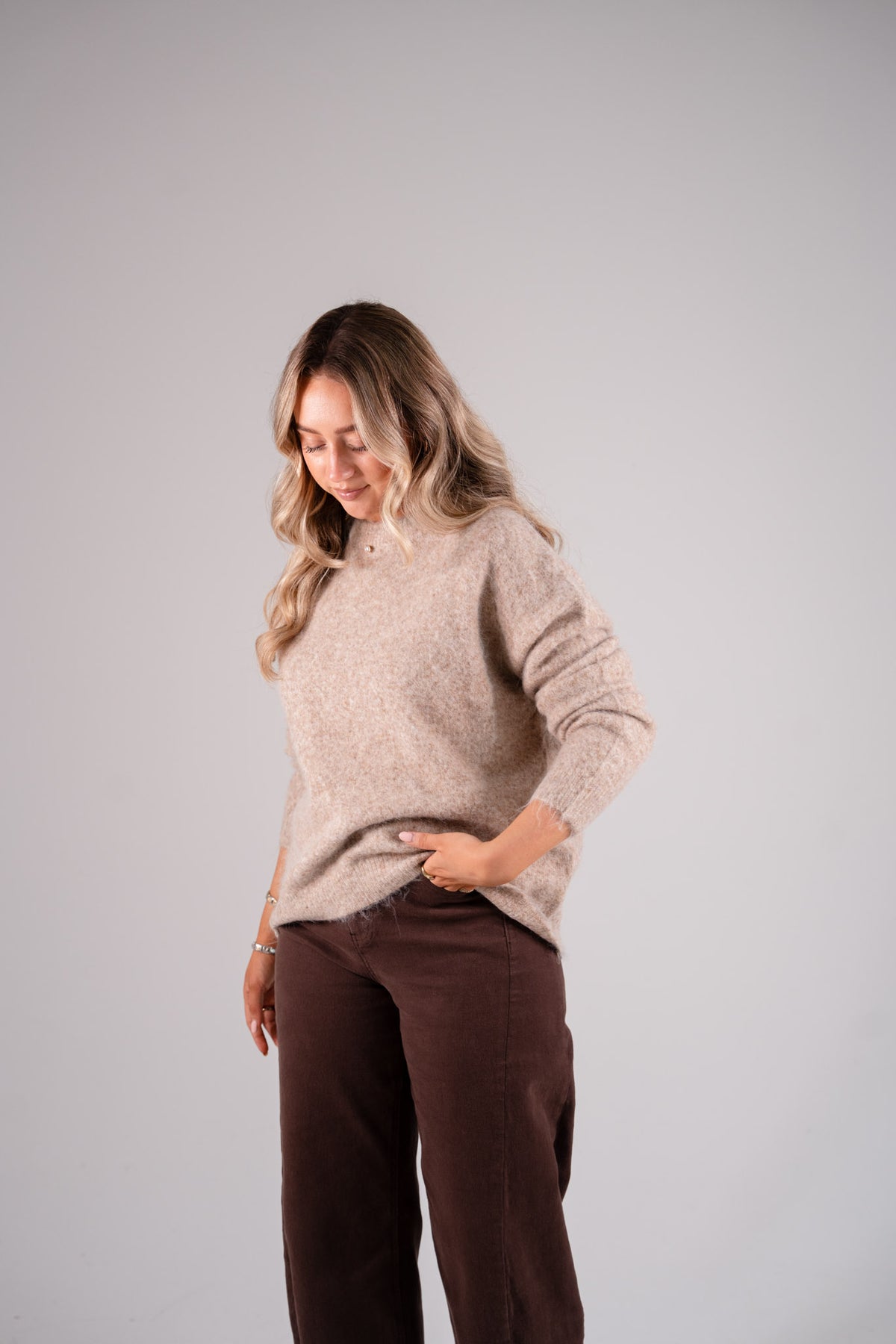 Iris Round Neck Jumper In Camel