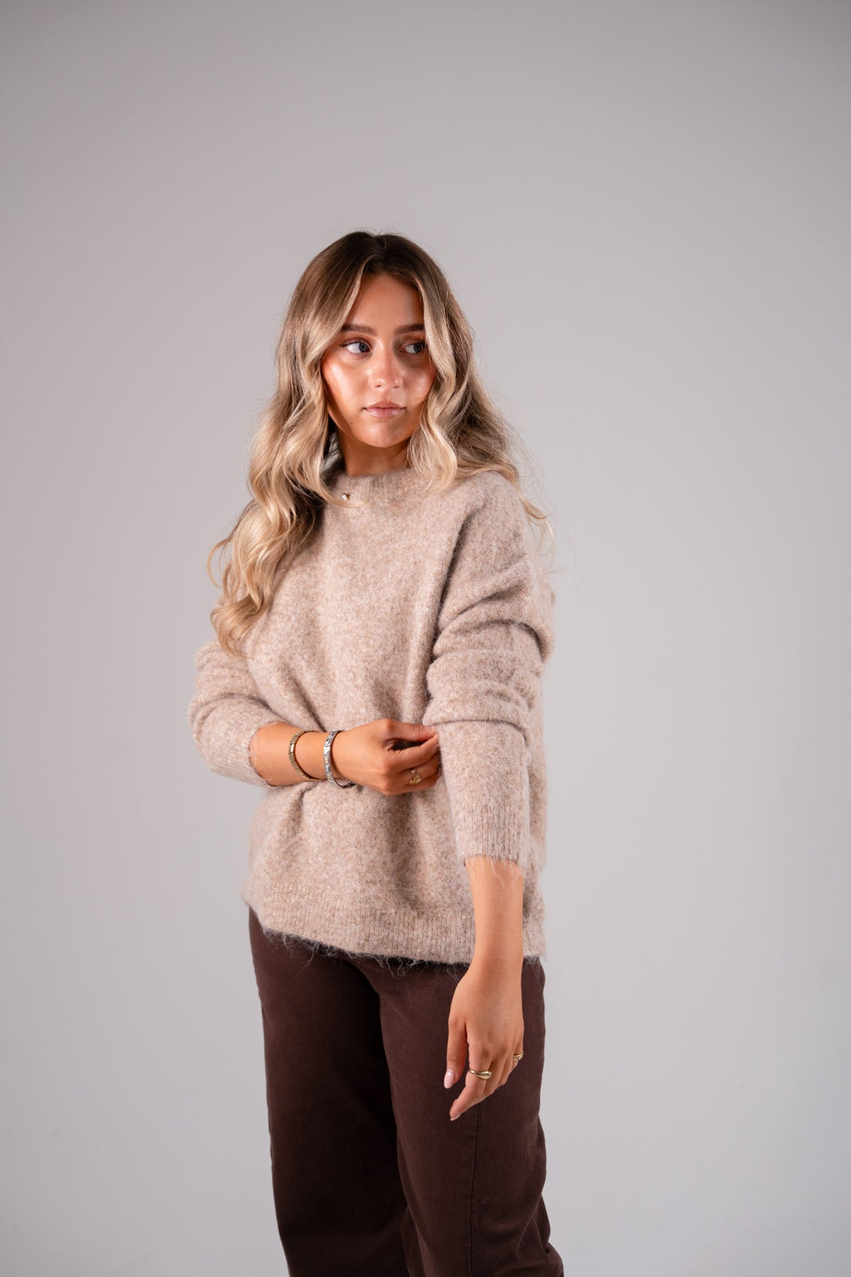 Iris Round Neck Jumper In Camel