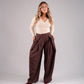 Kendra Pleated Barrell Trousers In Bordeaux Check