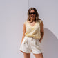 Kendra Lace Trim Sleeveless Top In Lemon