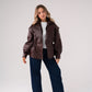 Cora Faux Leather Jacket In Prune