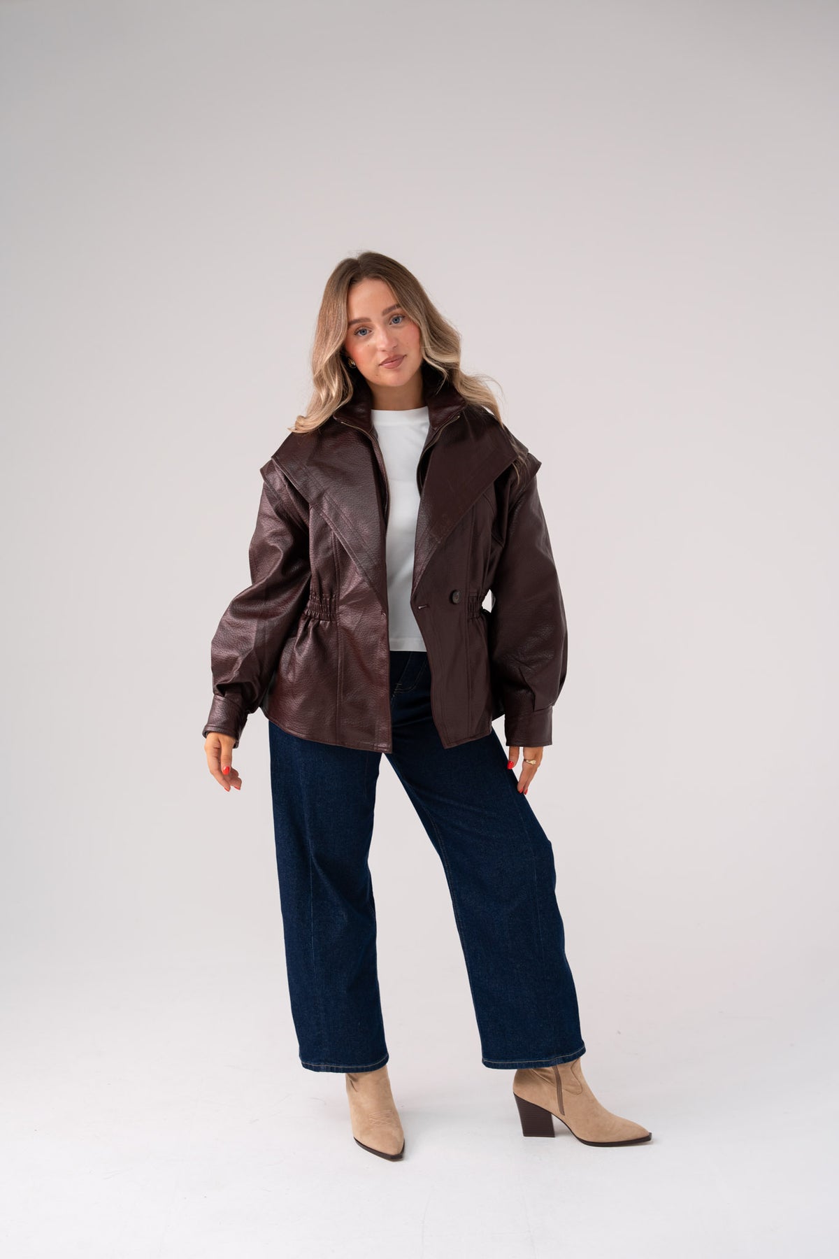 Cora Faux Leather Jacket In Prune
