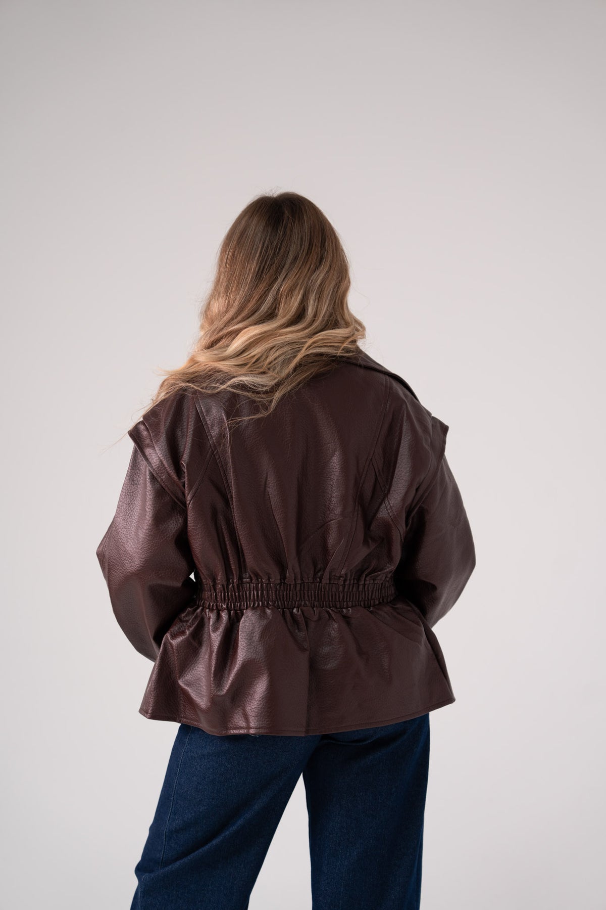 Cora Faux Leather Jacket In Prune