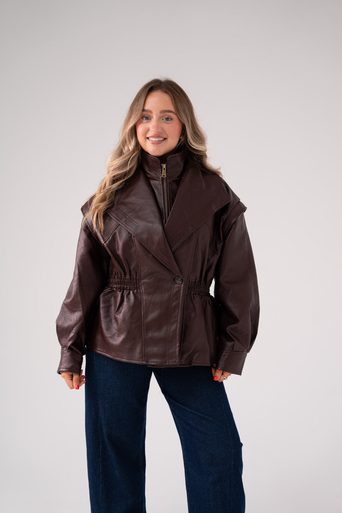 Cora Faux Leather Jacket In Prune