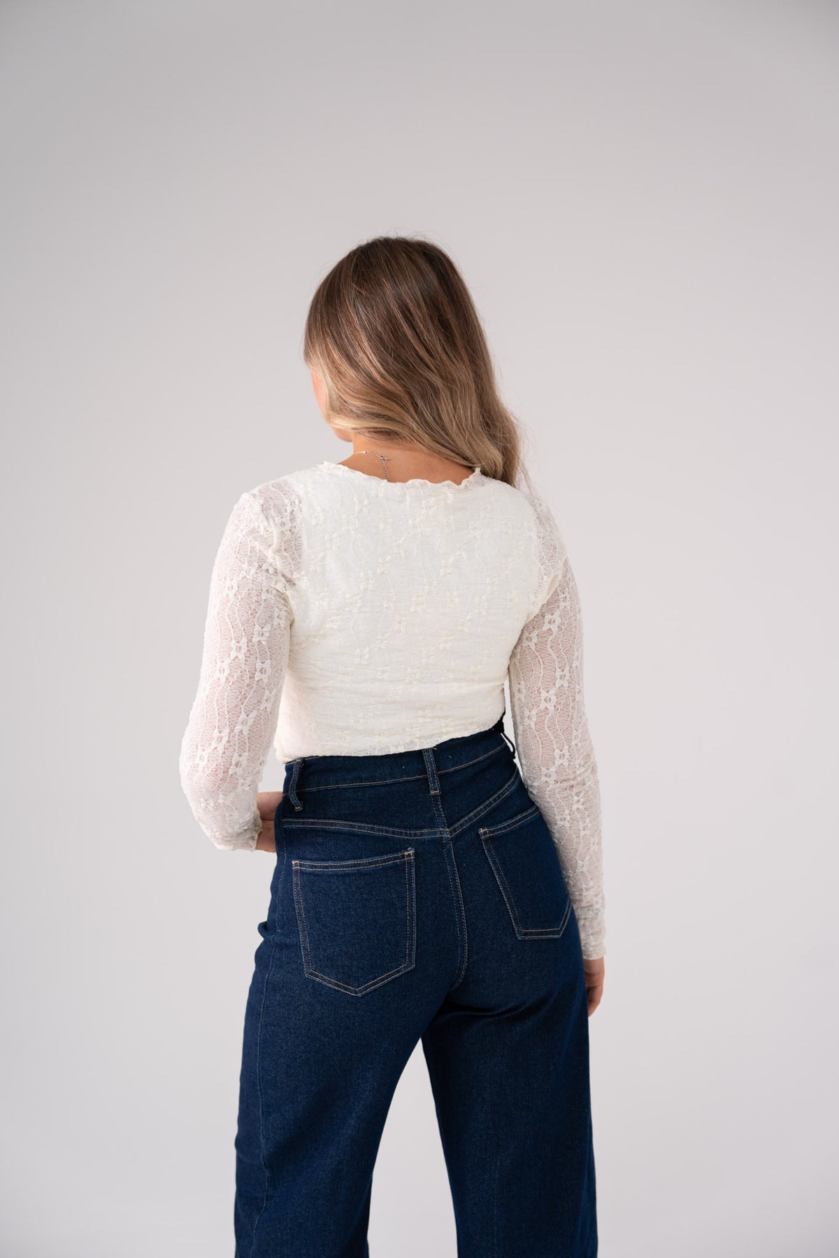 Holly Long Sleeve Lace Top In Cream
