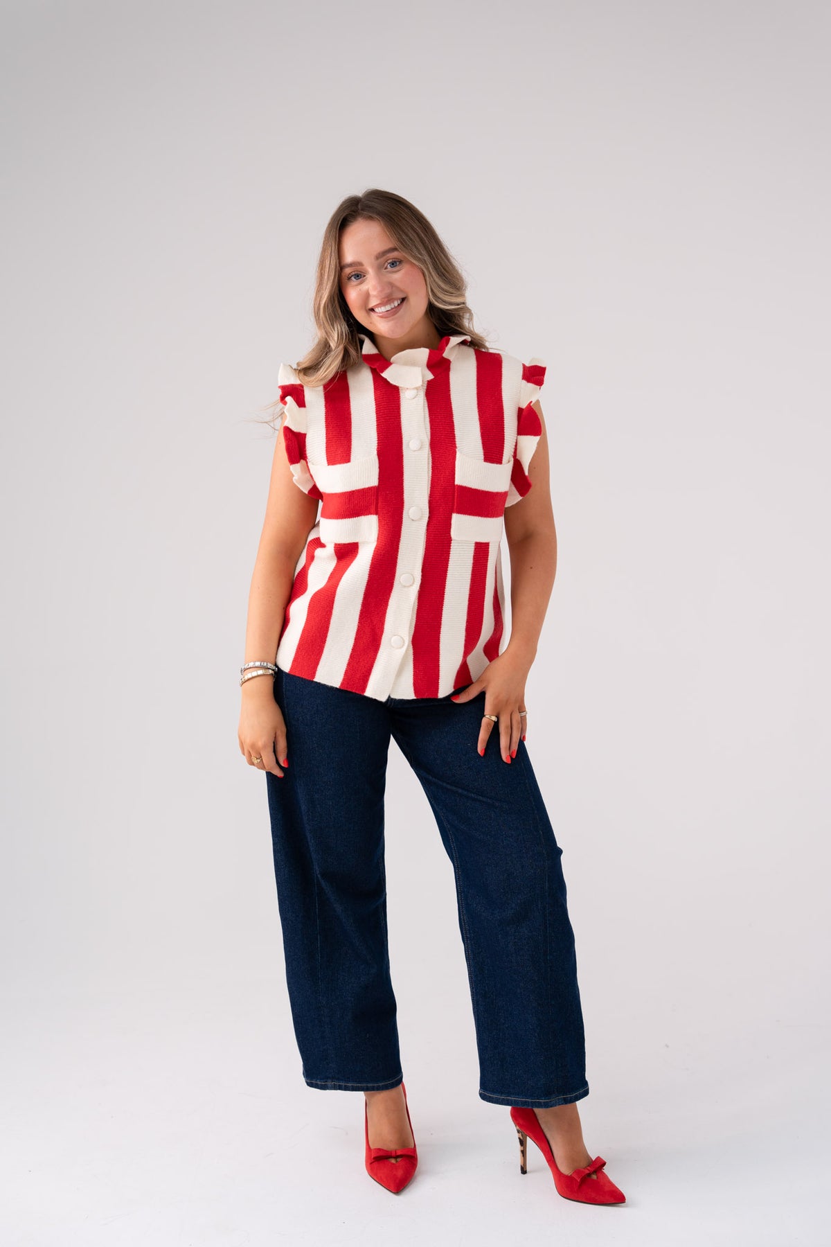Holly Stripe Sleeveless Knit In Red Mix
