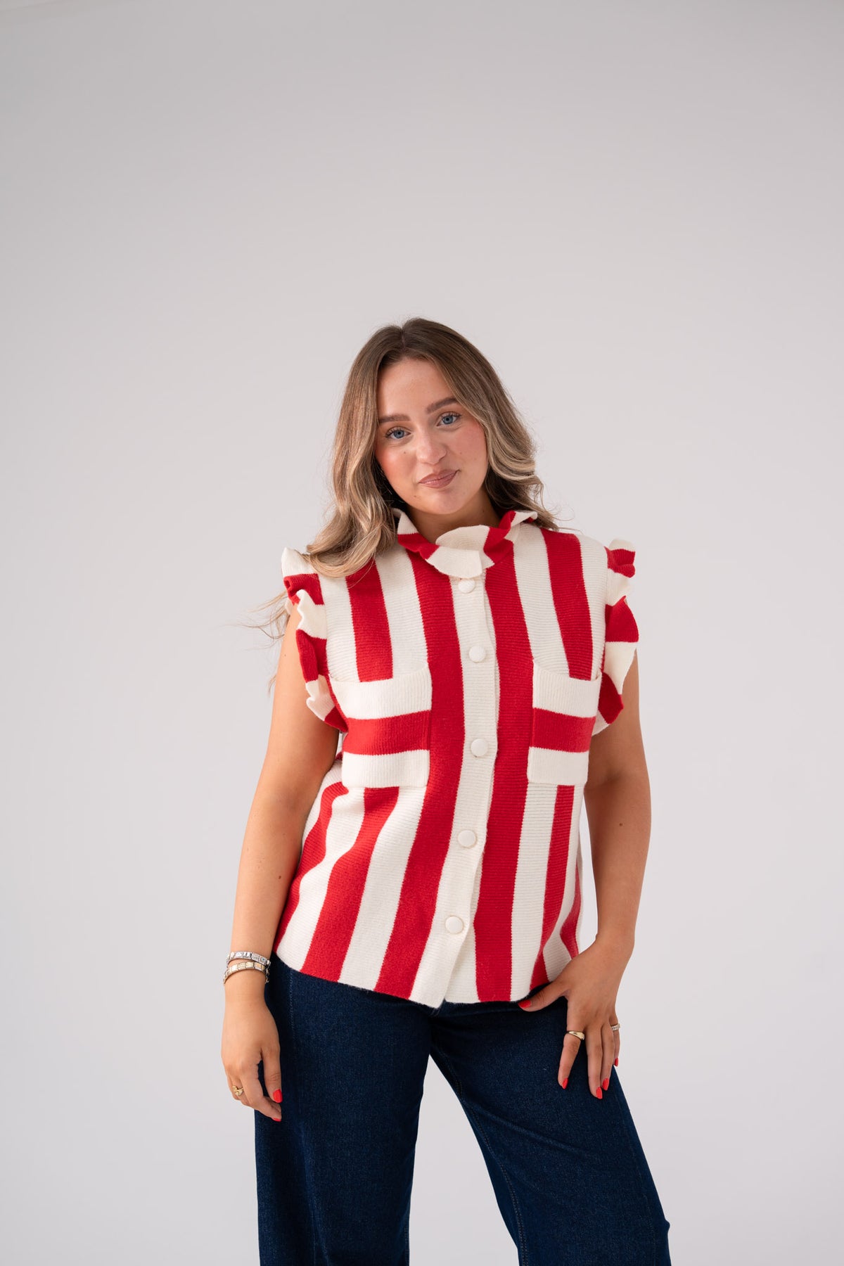 Holly Stripe Sleeveless Knit In Red Mix