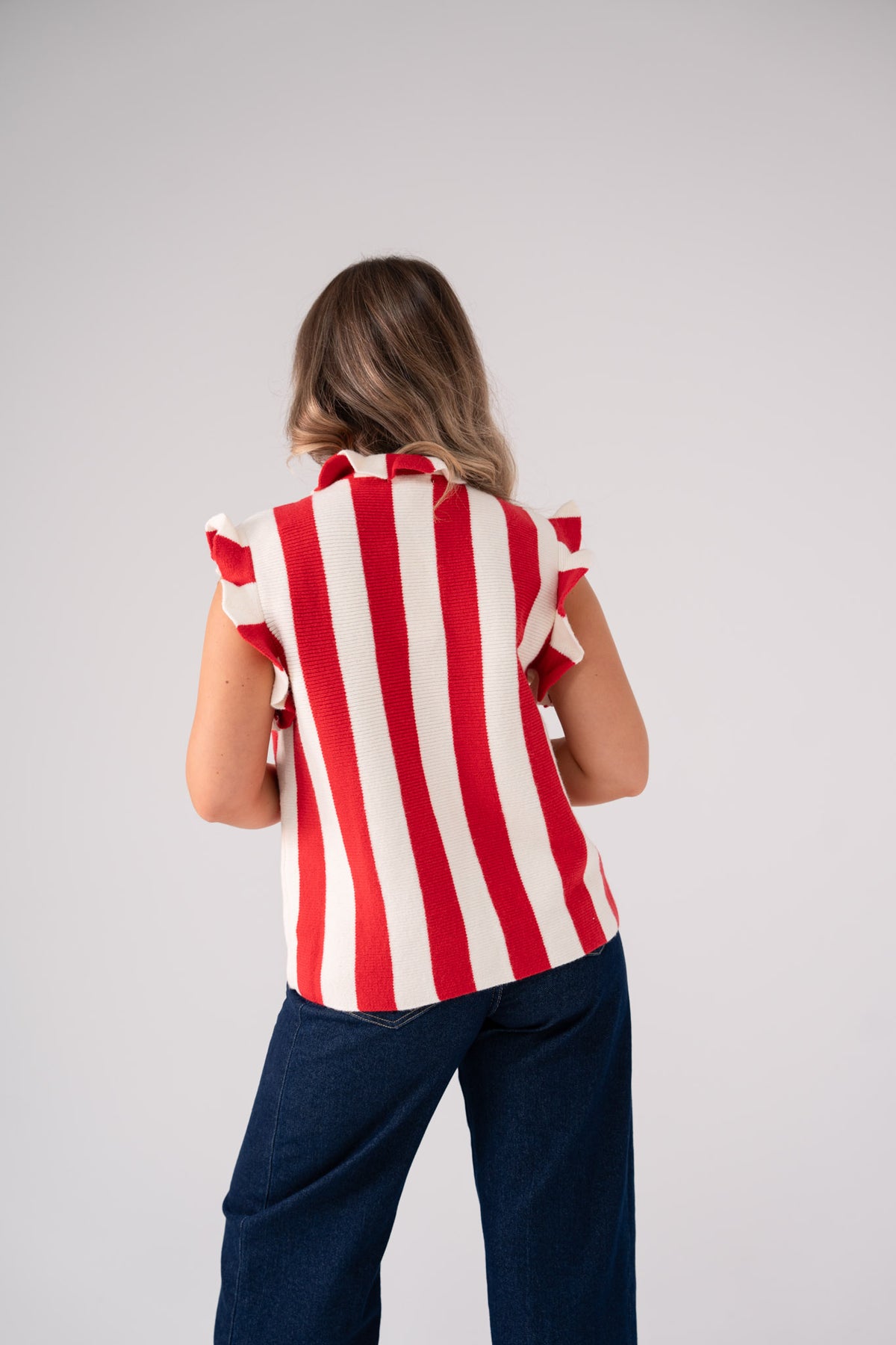 Holly Stripe Sleeveless Knit In Red Mix