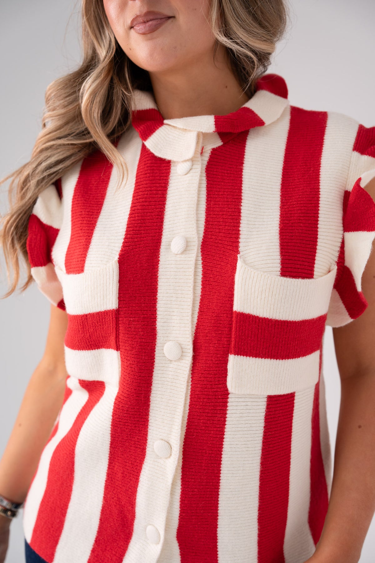 Holly Stripe Sleeveless Knit In Red Mix