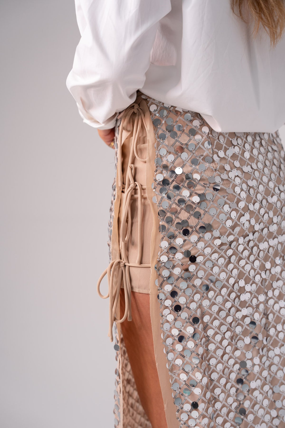 Iris Sequin Midi Skirt In Neutral