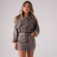 Cora Funnel Neck Denim Dress In Chocolate
