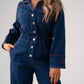 Love Laura Denim Jumpsuit In Dark Wash