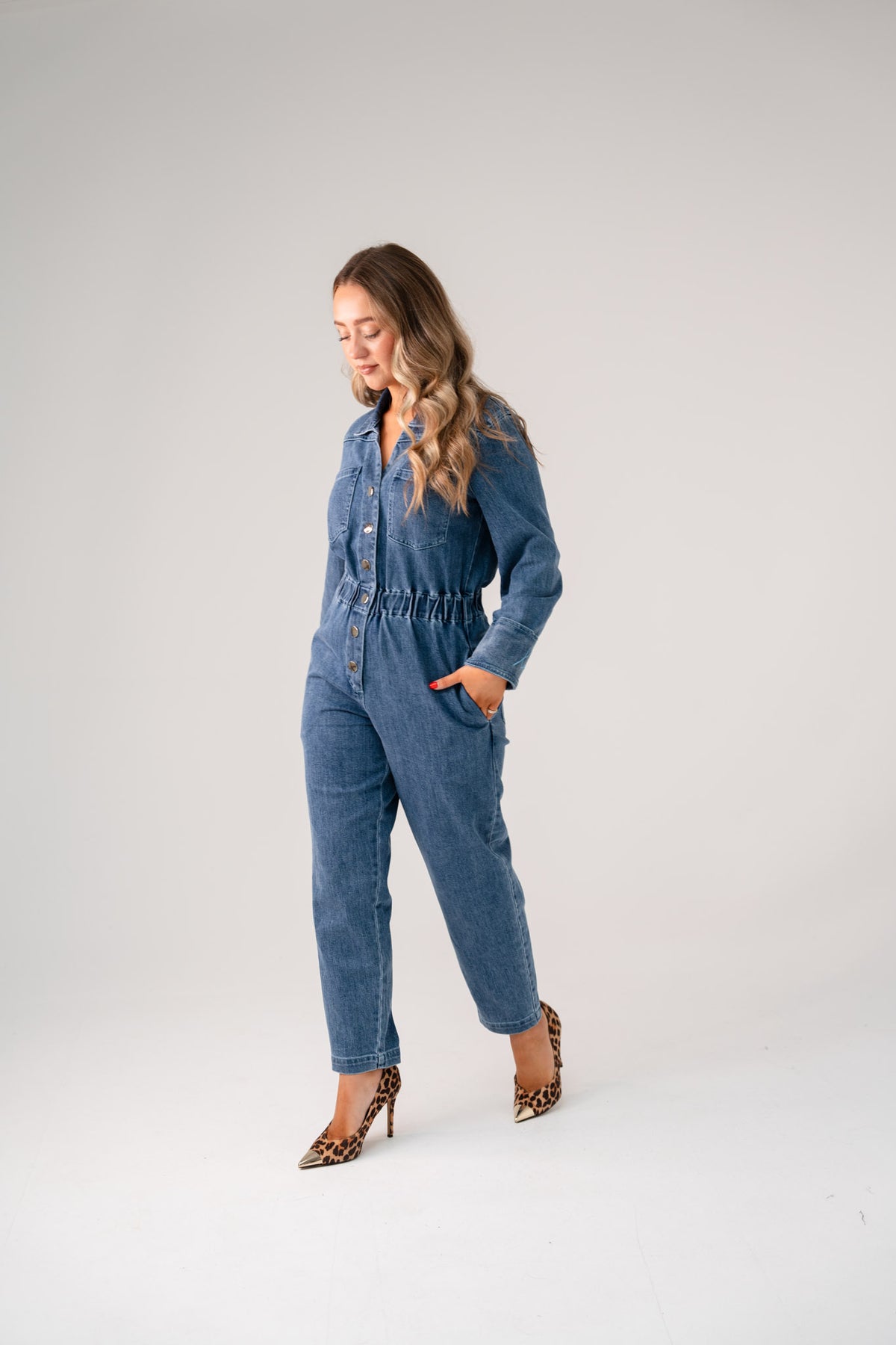 Love Laura Denim Jumpsuit In Light Wash
