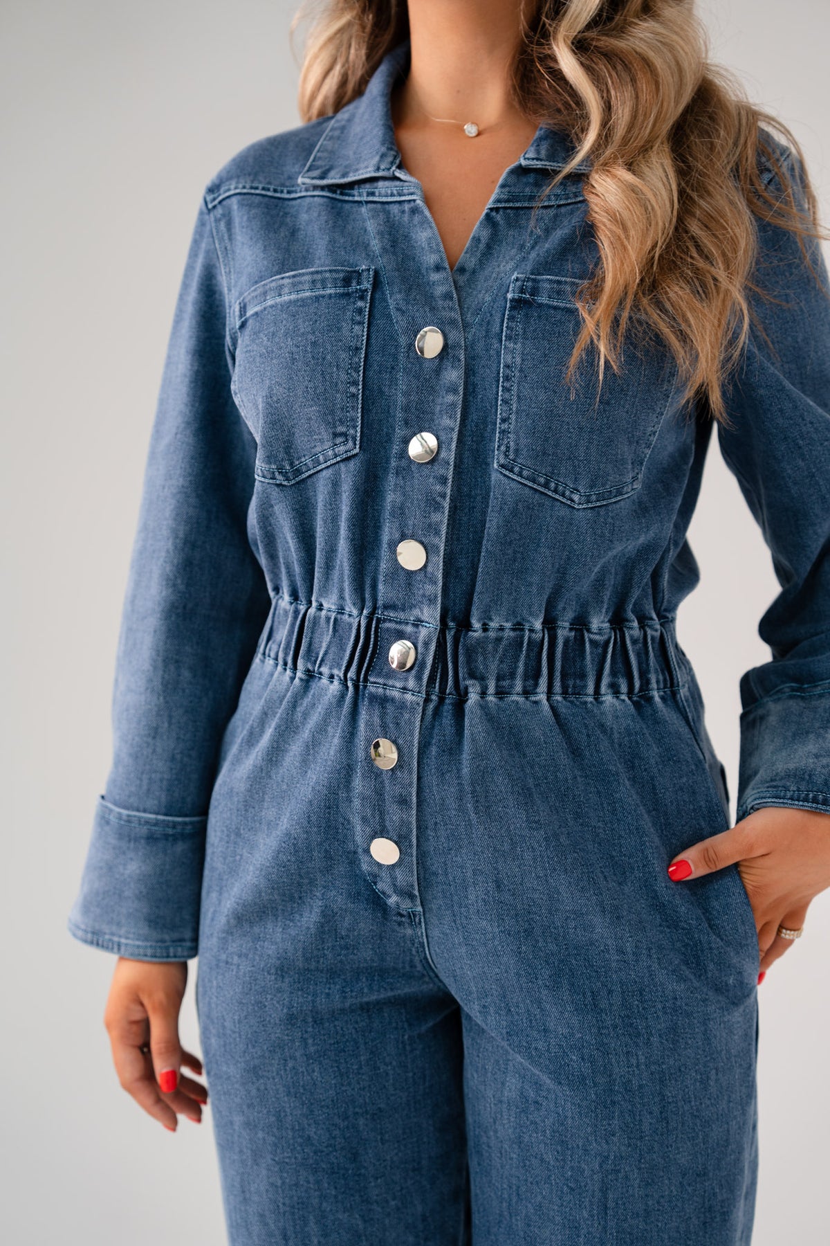 Love Laura Denim Jumpsuit In Light Wash