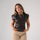 Kiera Faux Leather Top In Chocolate