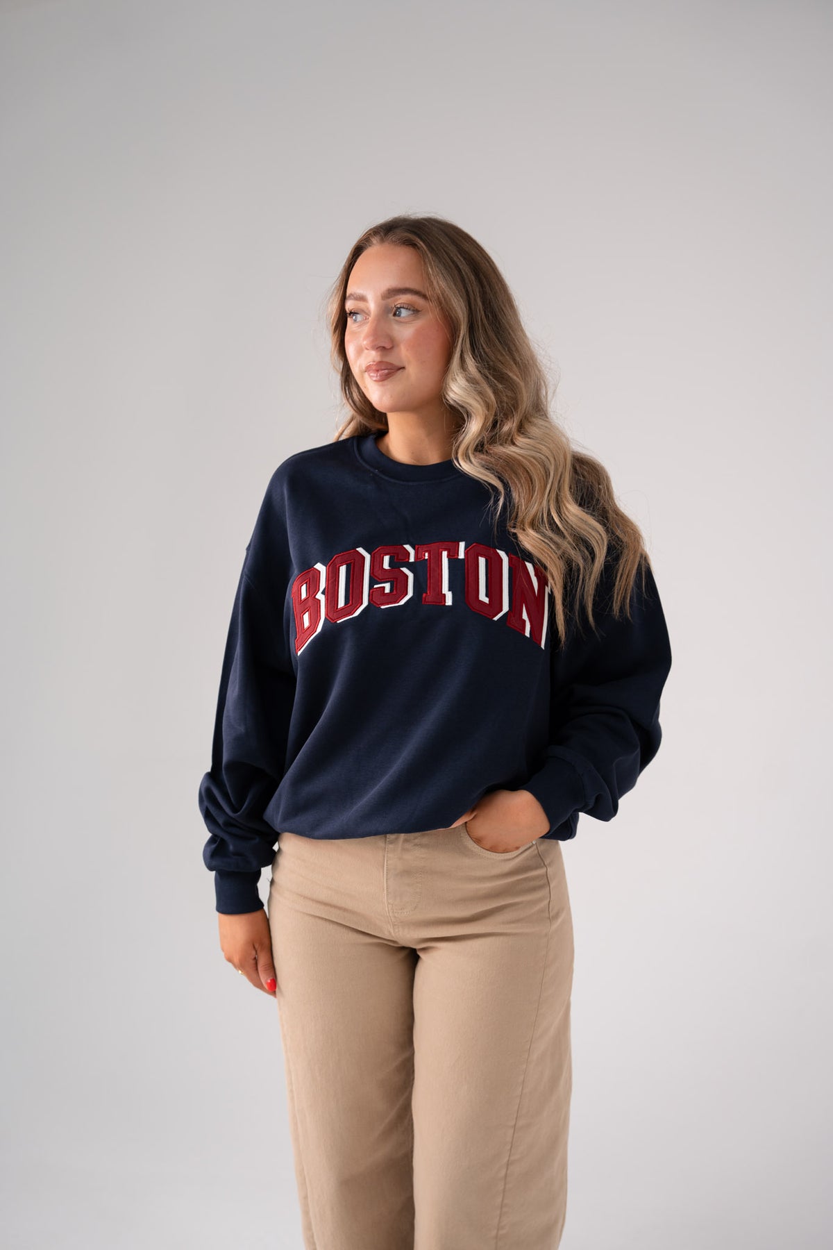 Kiera Boston Slogan Sweatshirt In Navy