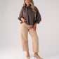 Kendra Stripe Bow Collar Top In Coffee