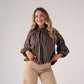 Kendra Stripe Bow Collar Top In Coffee