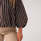 Kendra Stripe Bow Collar Top In Coffee