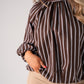 Kendra Stripe Bow Collar Top In Coffee