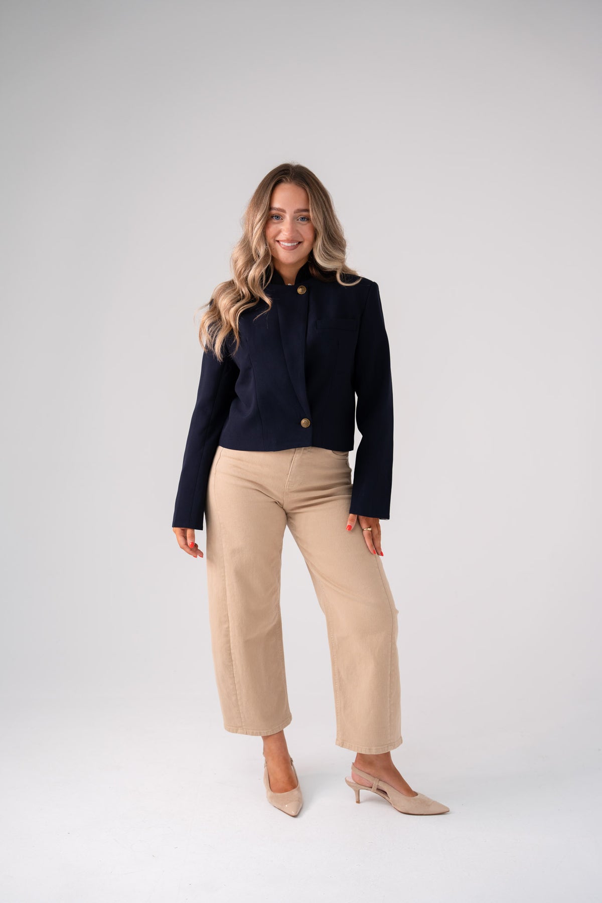 Kiera Crop Blazer In Navy