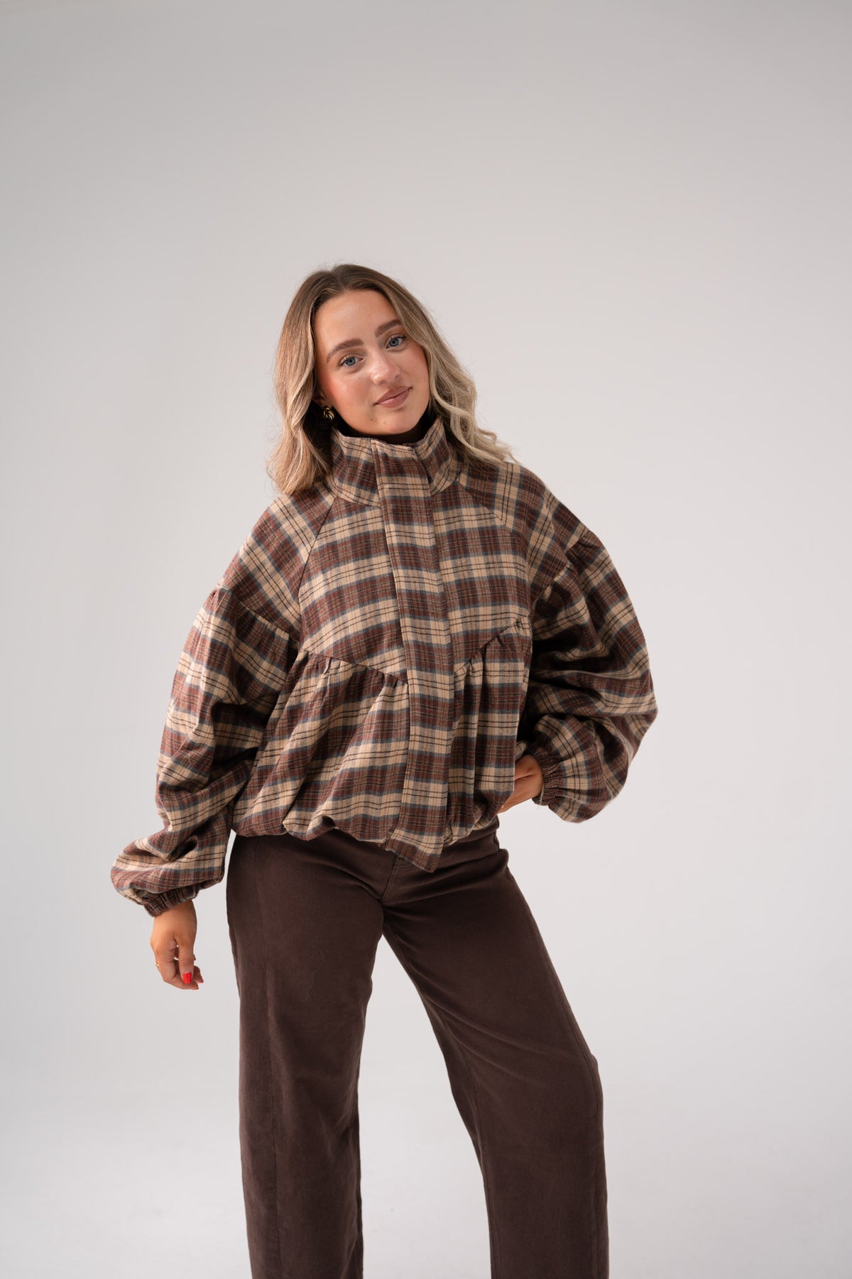 Iris Check Bomber Jacket In Chocolate