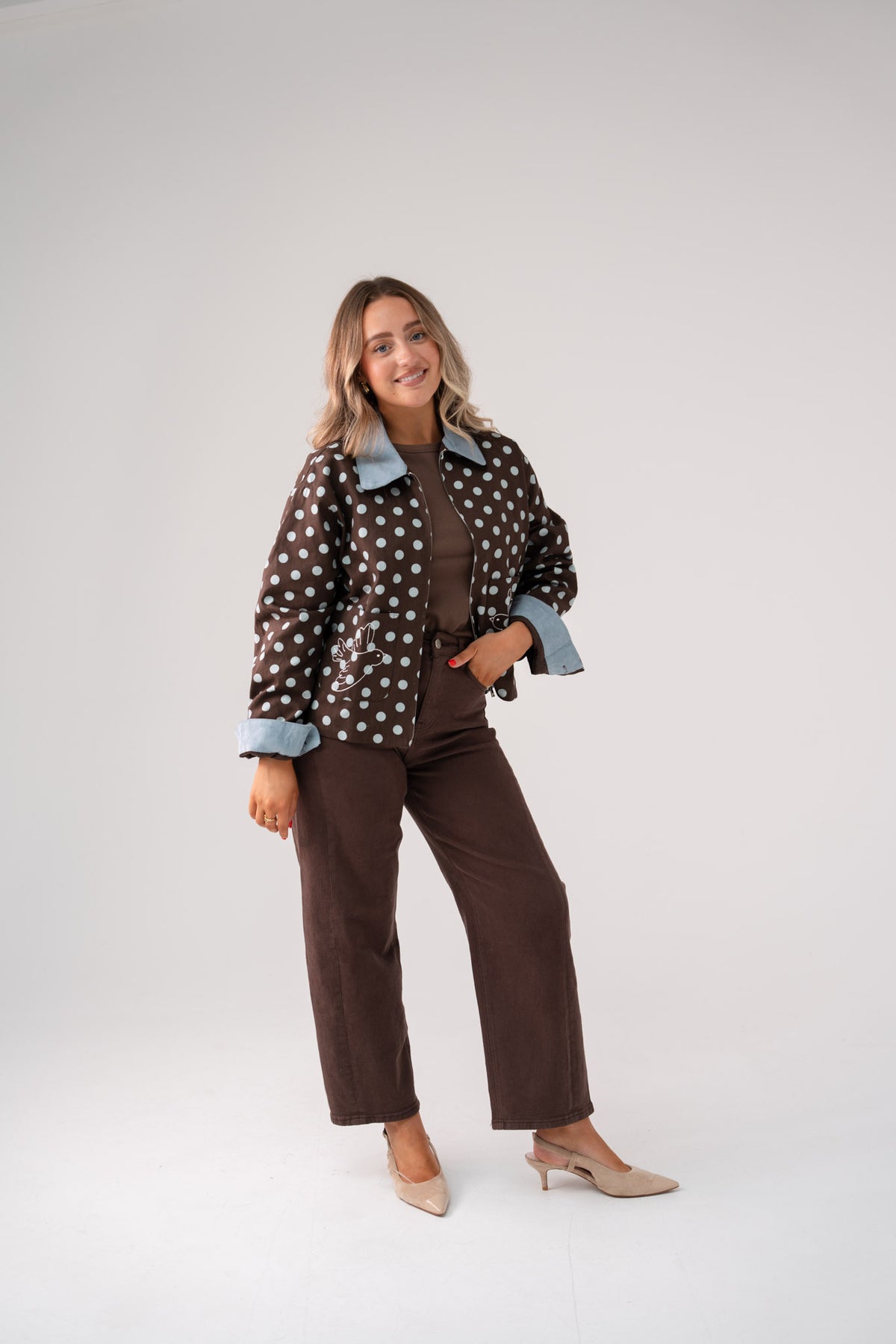 Daisy Blue Spotted Jacket In Chocolate
