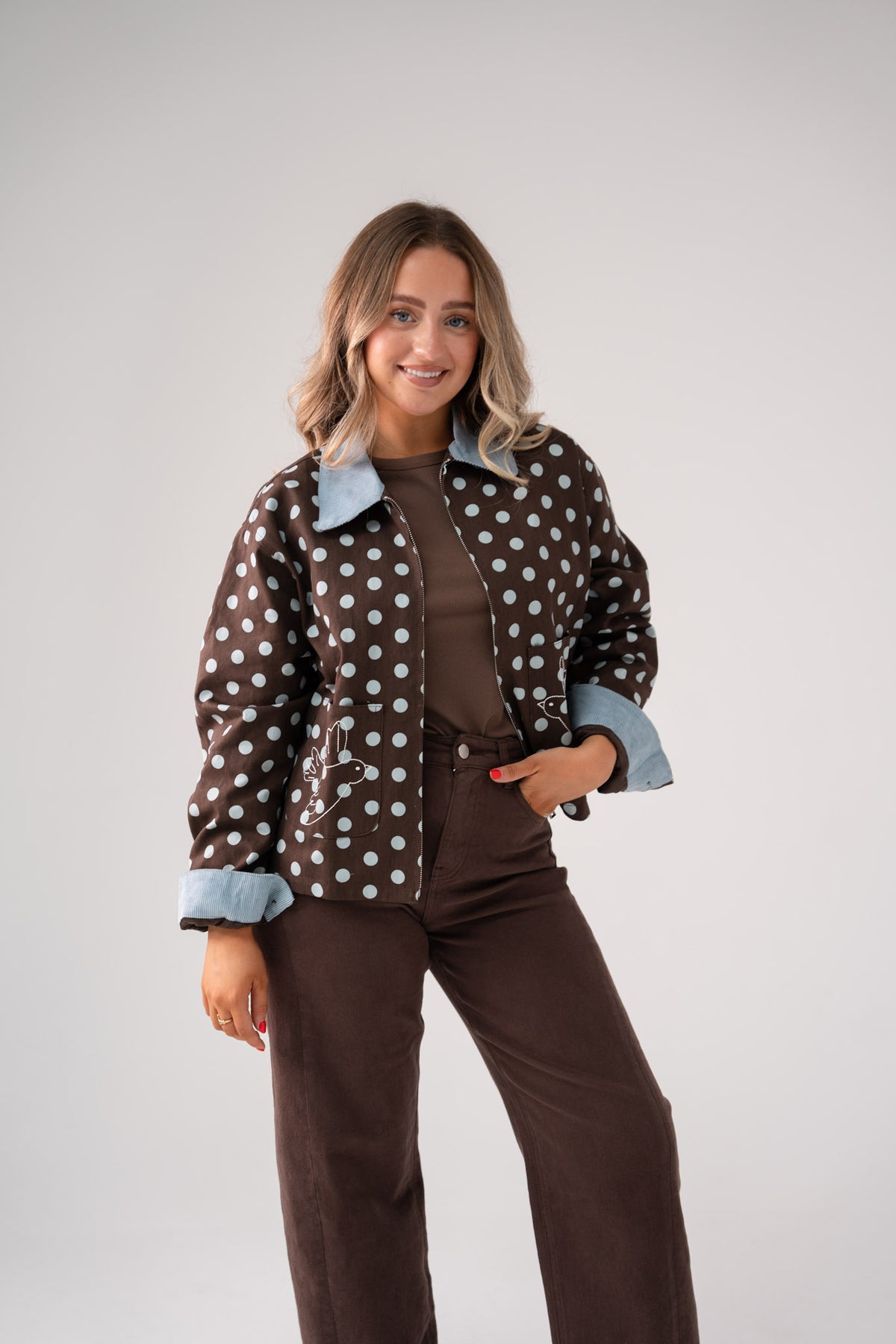 Daisy Blue Spotted Jacket In Chocolate