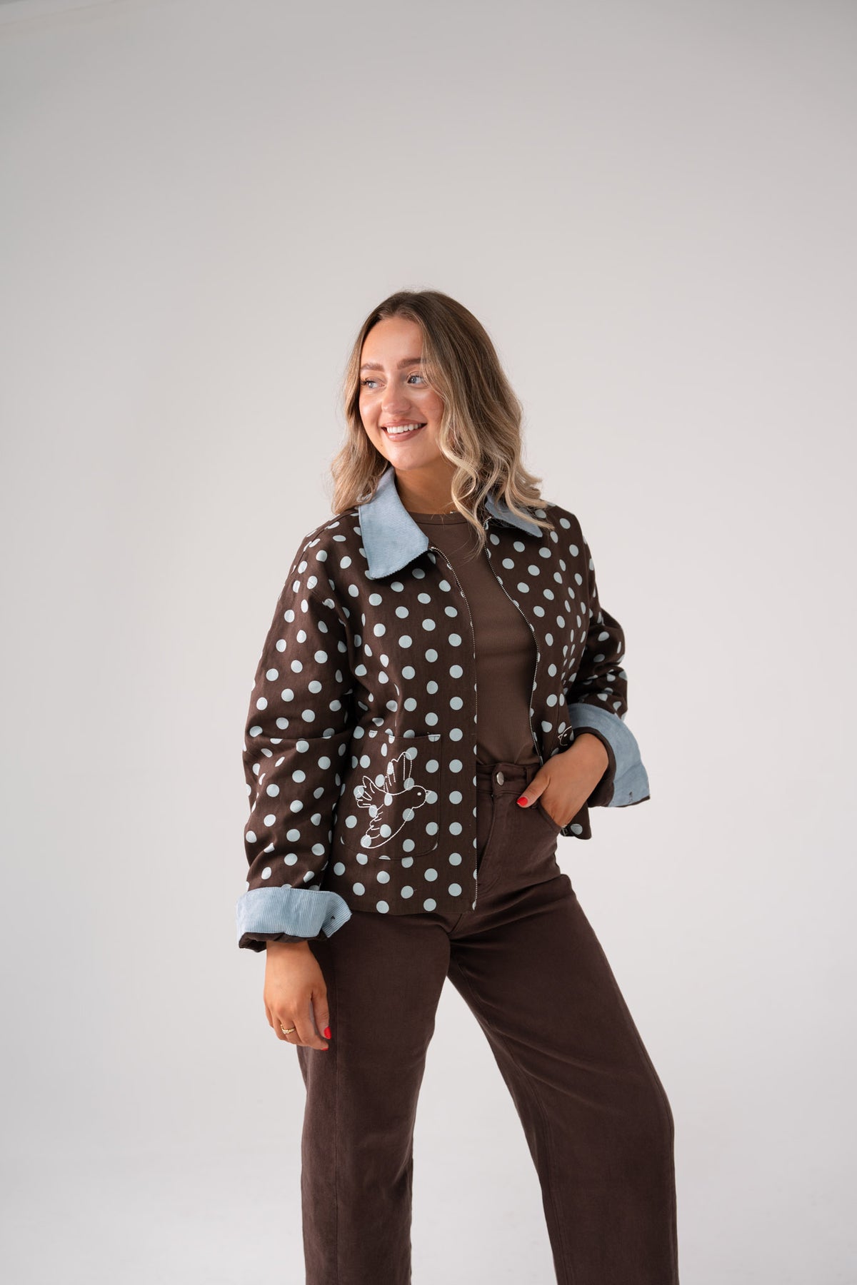 Daisy Blue Spotted Jacket In Chocolate